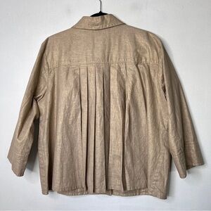 Chico’s Linen Blend Jacket Pleated Size 3 (XL) Metallic Cropped Tan Summer